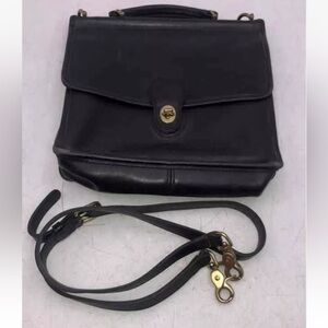 Coach Womens Black Leather Inner Pockets Top Handle Flap Messenger Bag